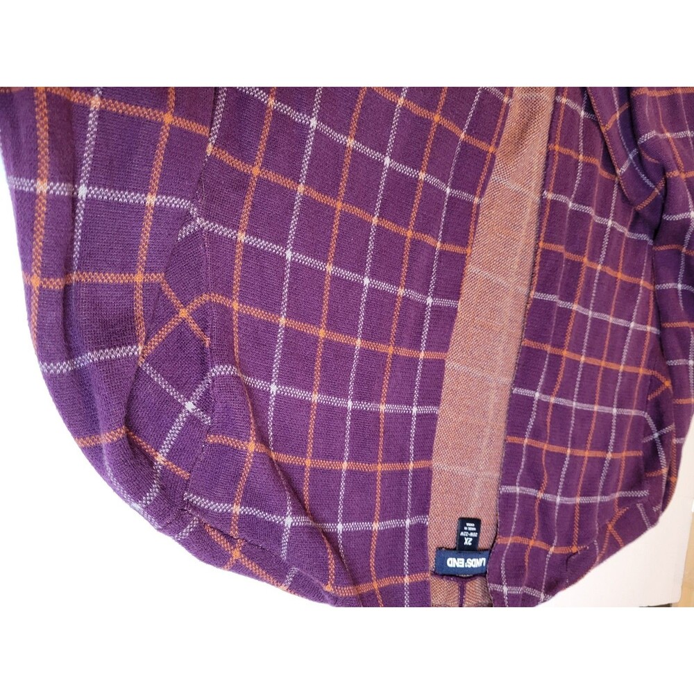 Lands' End Plus Size 2X 20W 22W Purple Burgundy Plaid 100% Cotton Open Front - Picture 9 of 11